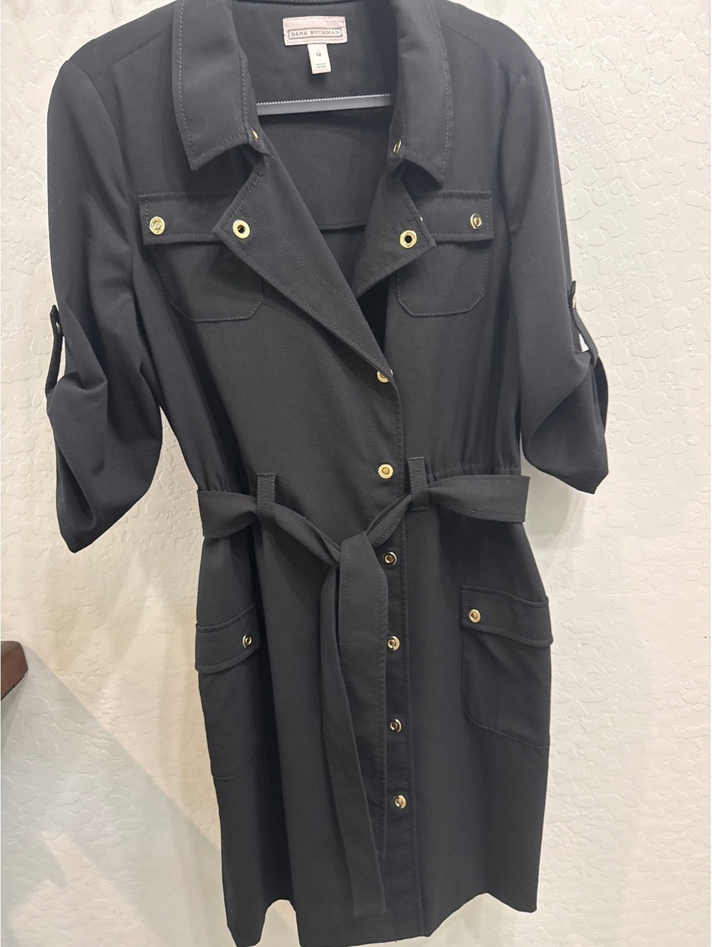 Dana Buchman size 12 shirt dress Black and gold